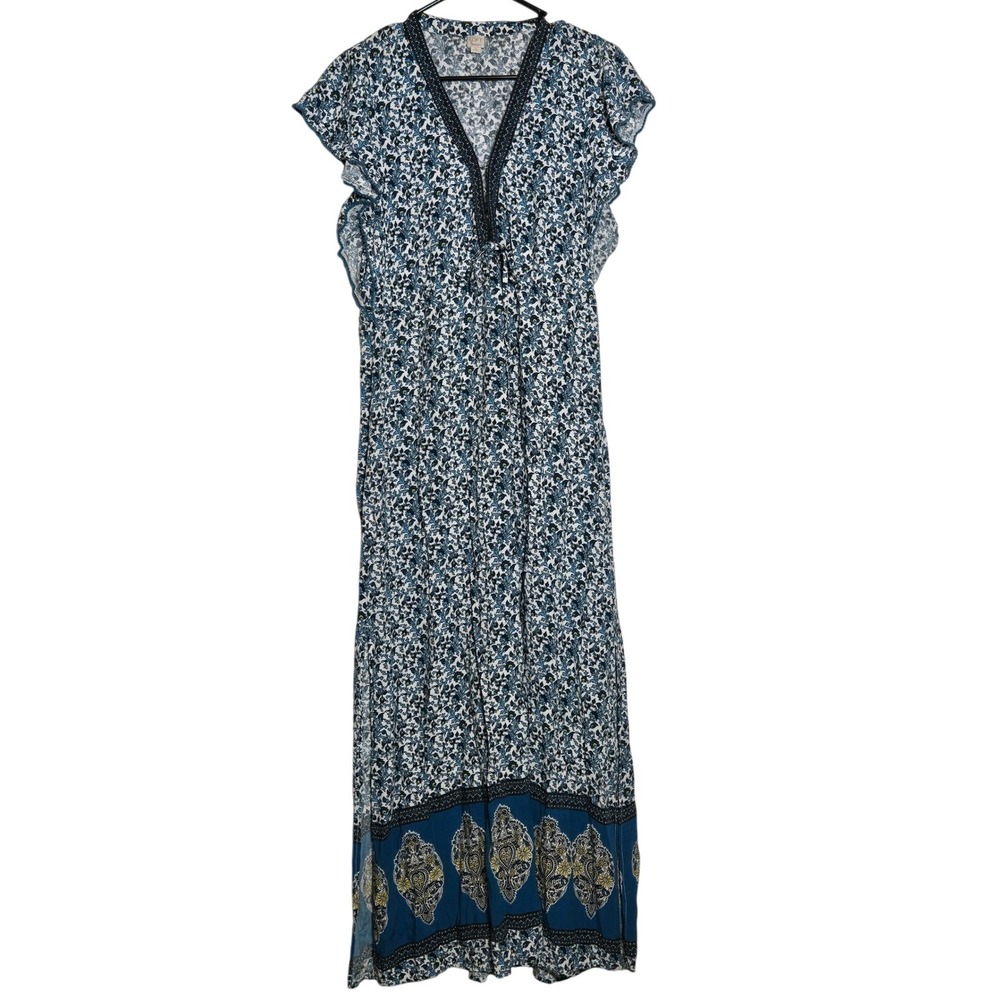 Ann Taylor Loft Beach Blue Floral Maxi Dress Medium Boho Resort Summer Coverup